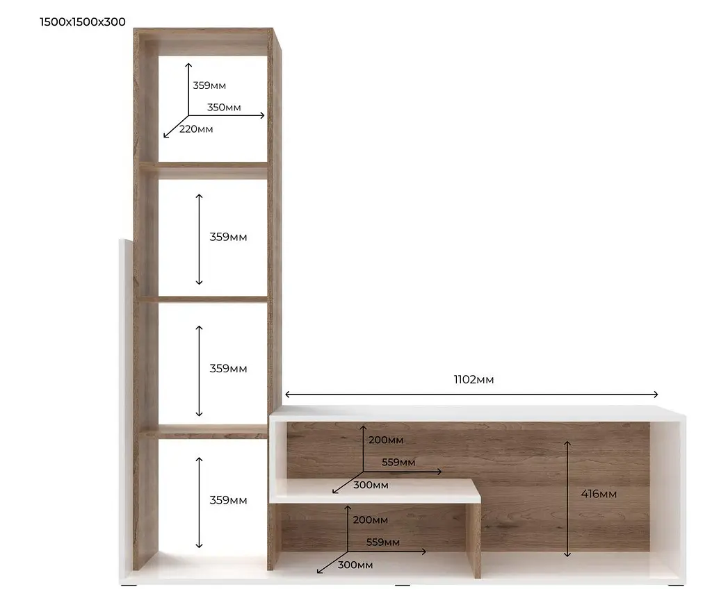 Стінка у вітальню Doros Етана Дуб Артизан / Білий 150х30х150 см (41510097) - фото 3