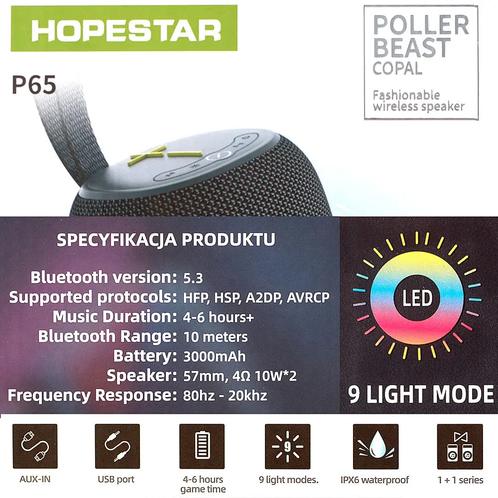 Портативна Bluetooth-колонка Hopestar P65 Чорний - фото 3