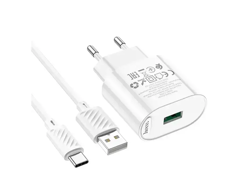 Мережевий зарядний пристрій Hoco C109A Fighter 18 W USB Type-A - USB Type-C cable White (6931474784834) - фото 2