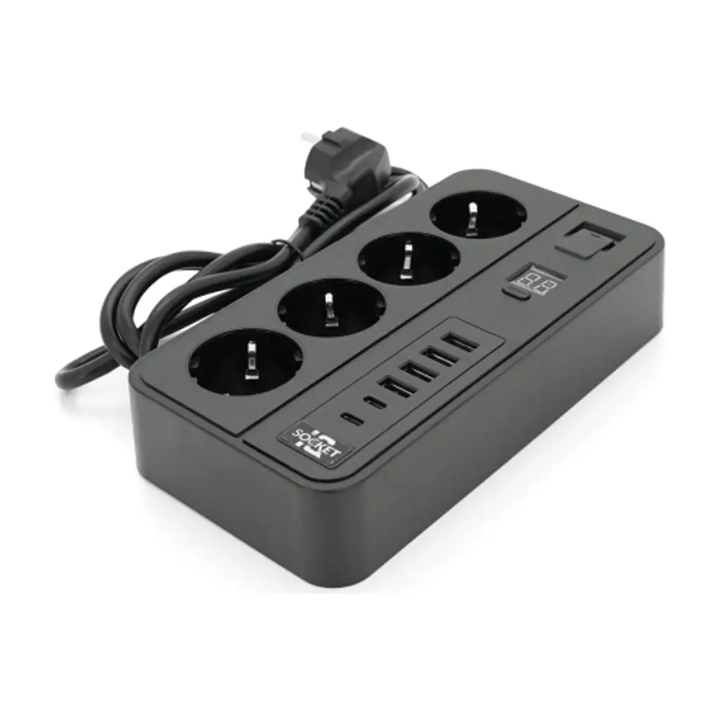 Мережевий фільтр живлення Voltronic G13H, 3000W, 4 роз, 4USB 3,2А, 2 Type-C, 2м Black (YT-G13H) - фото 2