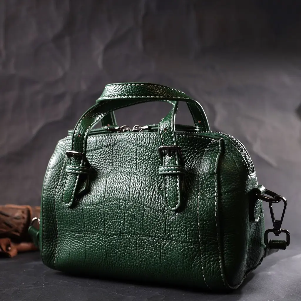 Невелика жіноча сумка з двома ручками із натуральної шкіри Vintage 22359 зелена - фото 9