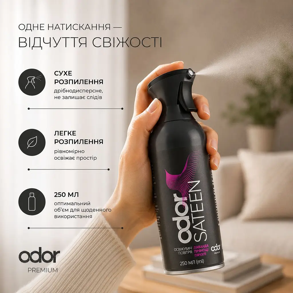 Парфумований освіжувач повітря Odor Premium Sateen 250 мл (4820086524391) - фото 5
