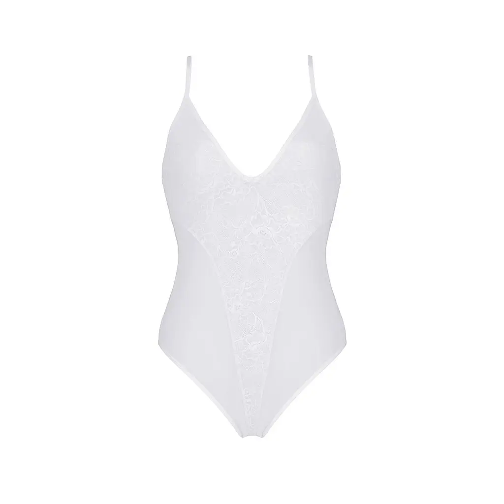 Боді з ажурним декором та відкритим кроком Passion URSULA BODY S/M, white - фото 3