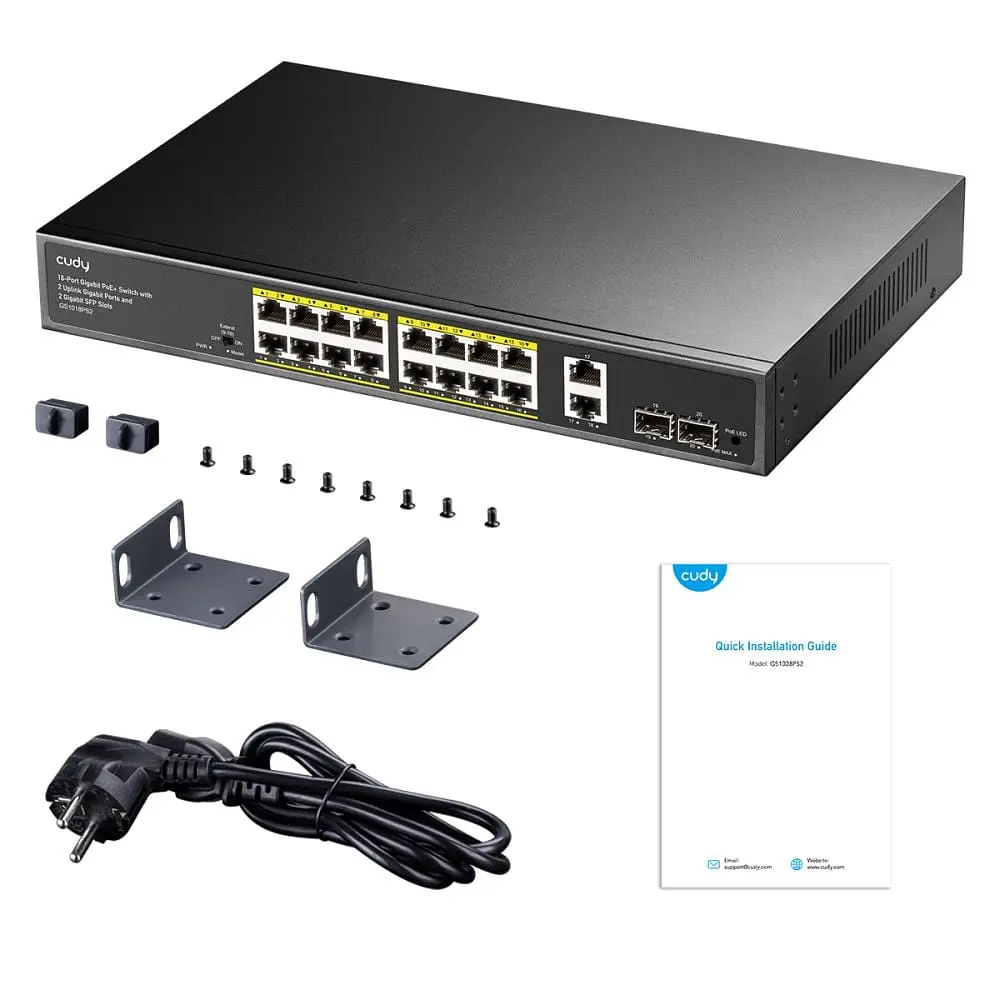 PoE-комутатор 20-портовий некерований Cudy GS1018PS2 гігабітний з 16 портами PoE+, 200W (73-00558) - фото 4