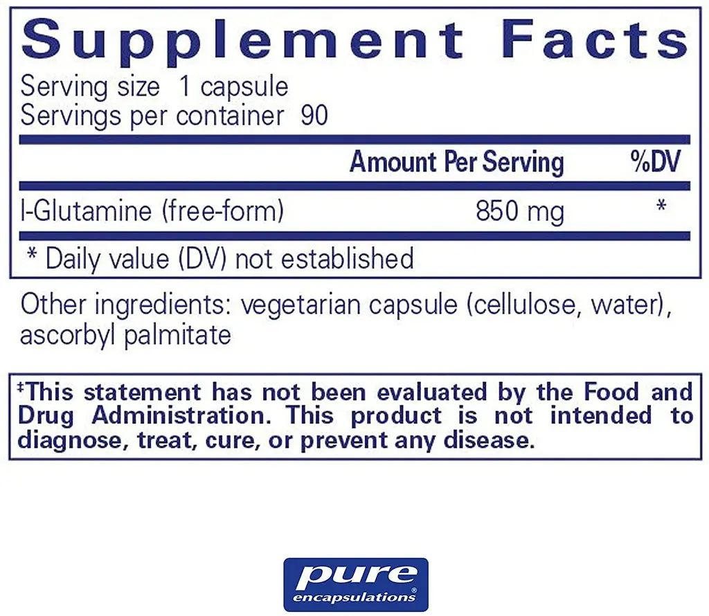 Амінокислота L-глутамін Pure Encapsulations L-Glutamine 850 мг 90 капс - фото 2