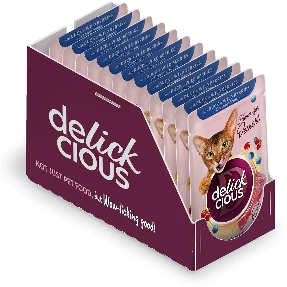 Влажный корм для кошек Delickcious Хлопья с уткой и лесными ягодами в сливочном соусе 85 г - фото 2