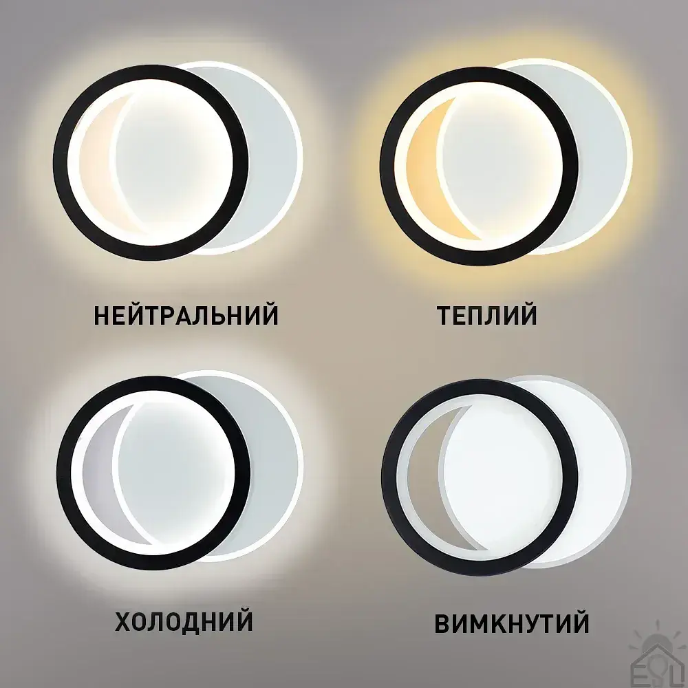 Настінно-стельовий світлодіодний світильник-бра VIVA 2R 25 Вт 250×200×40 мм Чорно-білий ESLLSE - фото 5