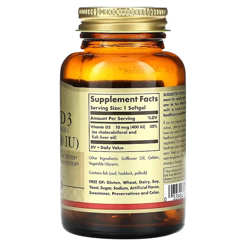 Вітамін Д3 Vitamin D3 (Холекальциферол) 10мкг (400 МО) - 100 софтгель - фото 2
