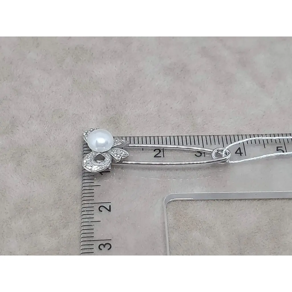 Срібна брошка-шпилька Umax Бантик з фіанітами. 8220 - фото 4