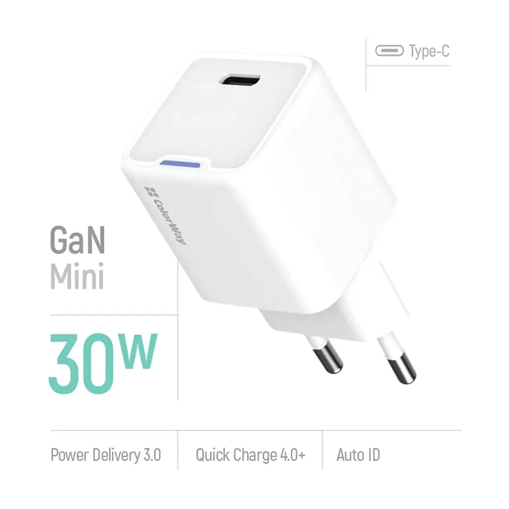 Зарядний пристрій ColorWay GaN Mini 30W PD Port PPS USB-C white (CW-CHS054PD-WT) - фото 8
