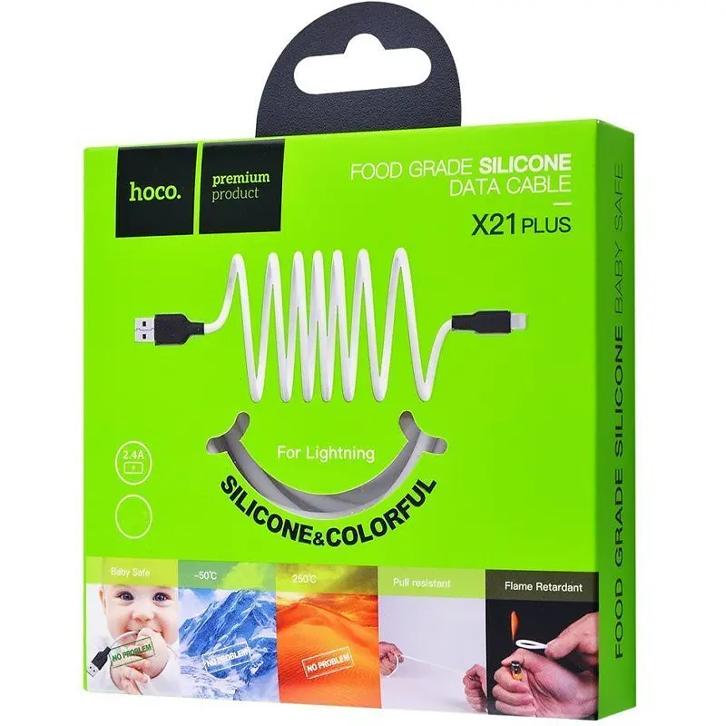 USB Cable Hoco X21 Plus Silicone Lightning Black/White 2m - фото 3