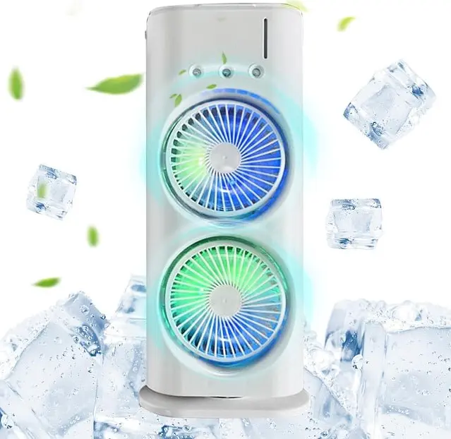 Вентилятор настільний No Brand Double-ended Spray Fan подвійний з охолодженням LED підсвічування без пульта ДУ Білий (2104618552) - фото 6