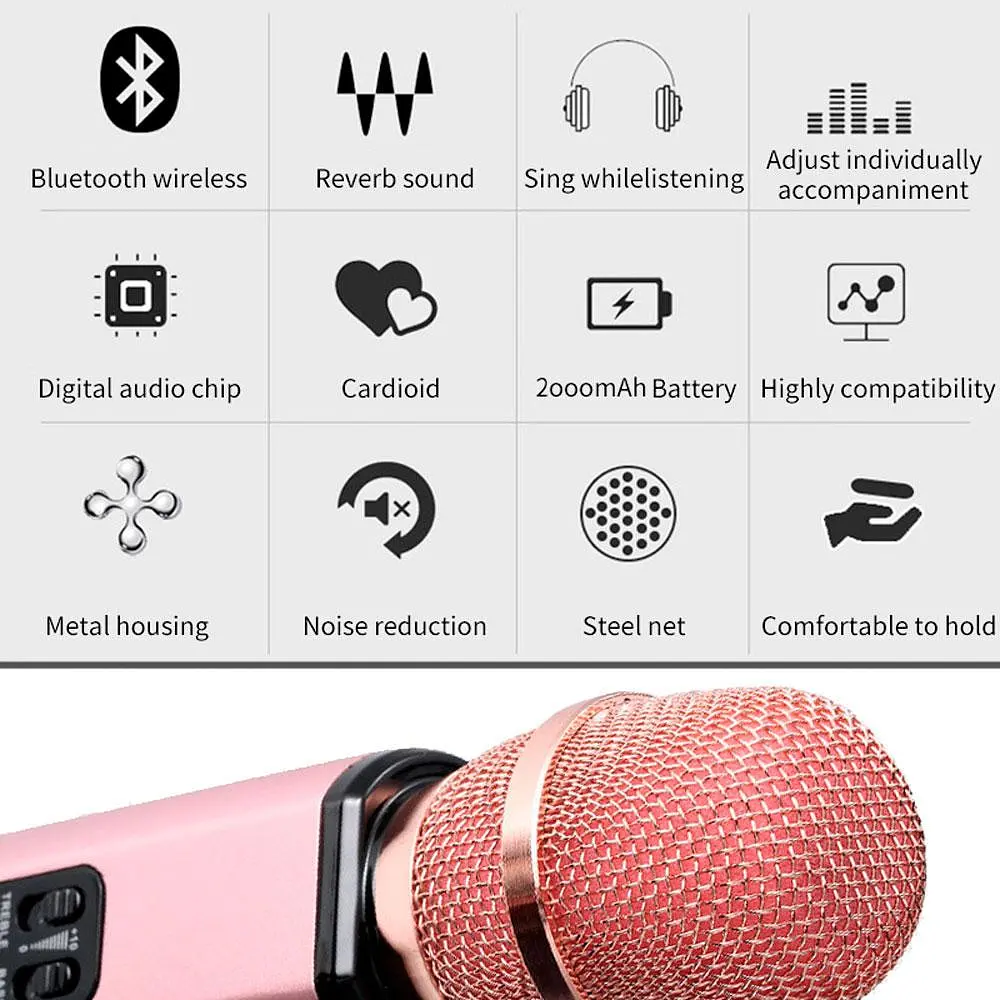 Бездротовий караоке-мікрофон Losso K6 Premium з вбудованим динаміком і Bluetooth Rose (18961) - фото 7