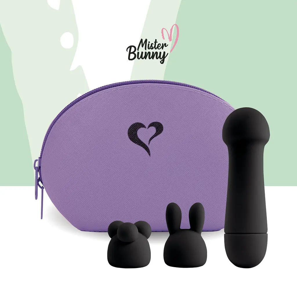 Мінівібратор FeelzToys Mister Bunny Black з двома насадками - фото 4