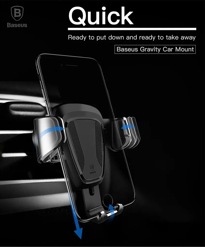 Автотримач для телефону магнітний BASEUS Gravity Car Mount захвах під вагою Чорний - фото 4