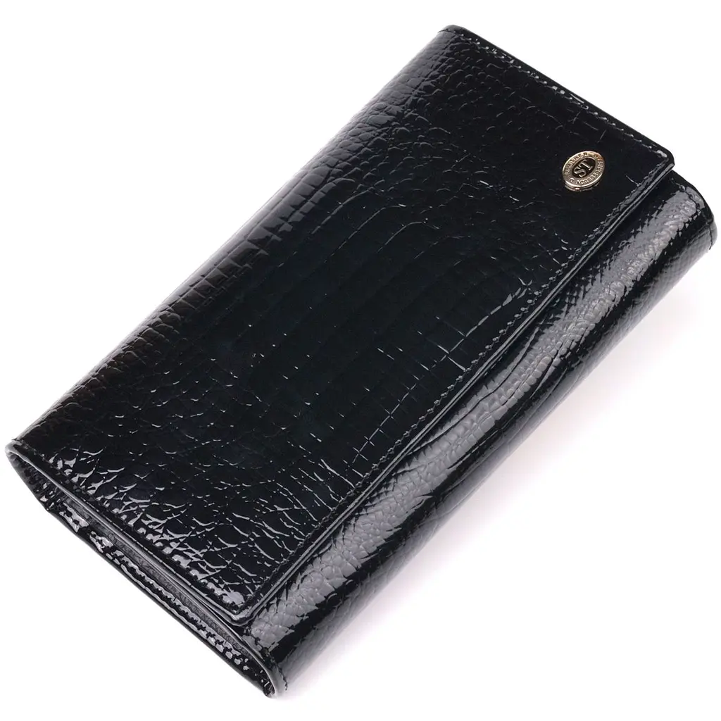 Лаковий жіночий гаманець з візитницею ST Leather 19403 чорний - фото 5