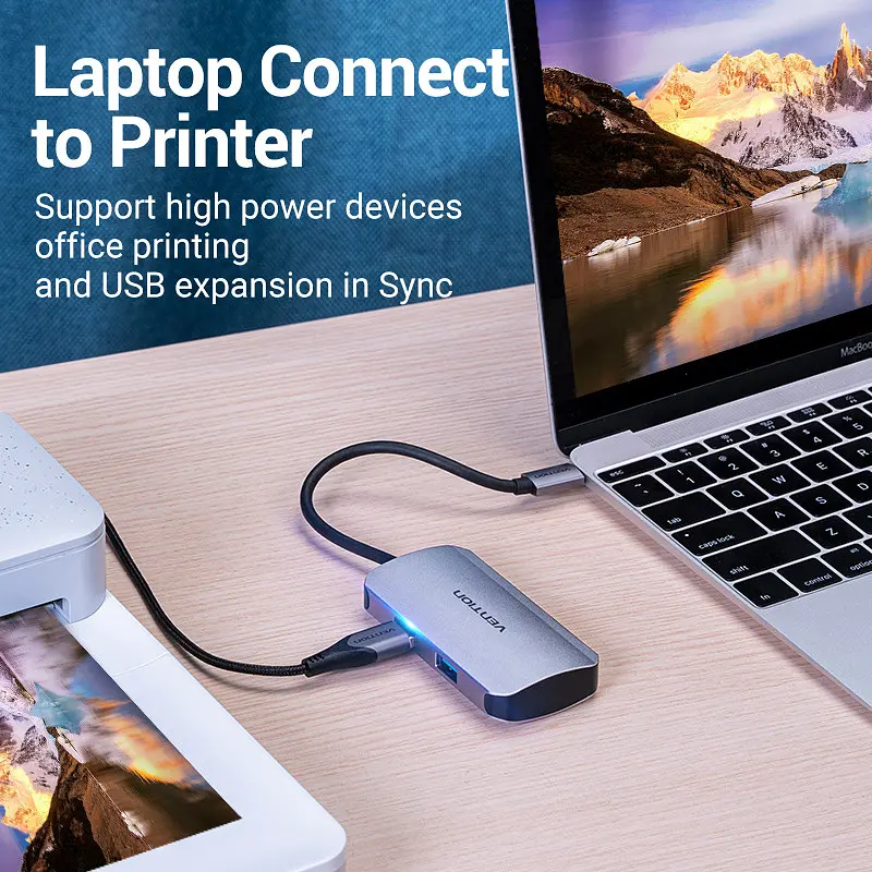 Хаб USB 3.1 Type-C -> 4хUSB 3.0/PD 100W 5-in-1 Vention - фото 7