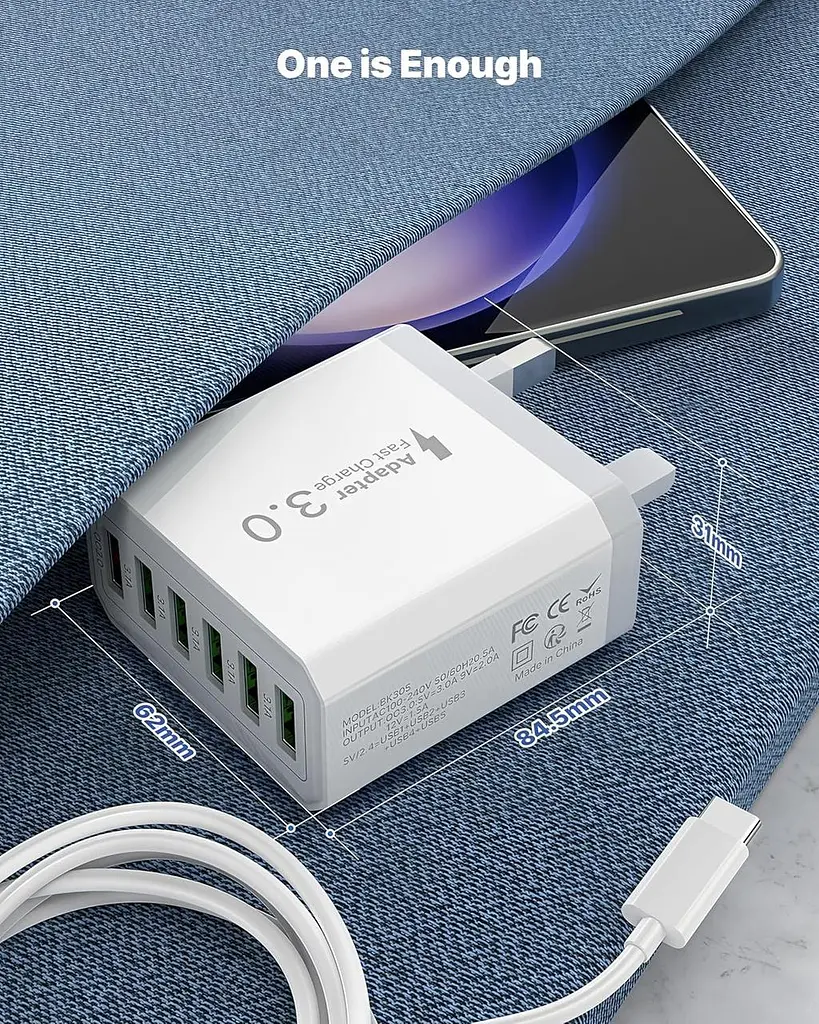 Мережевий зарядний пристрій Tupneuf 33 Вт, 6 USB-портів, Fast Charge - фото 6