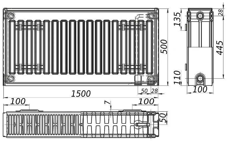Радіатор сталевий панельний Kalite 22 низ/справа 500x1500 (без INNER) 000024203, Білий - фото 4