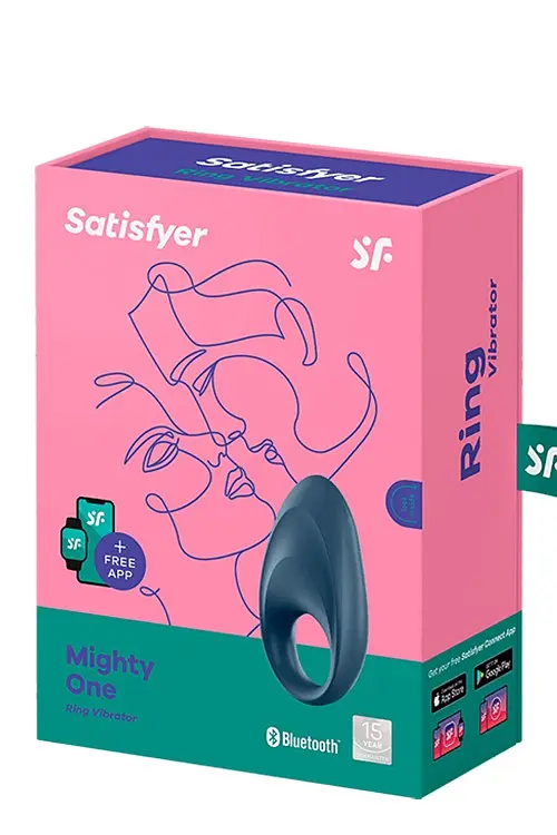 Ерекційне смарт-кільце з вібрацією Satisfyer Mighty One, 9х2.8 см (синій) - фото 2
