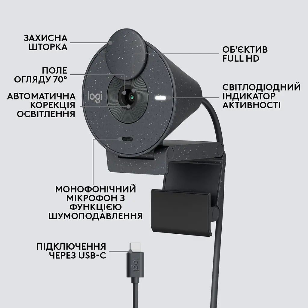 Веб-камера Logitech Brio 300 Full HD Graphite (960-001436) - фото 6