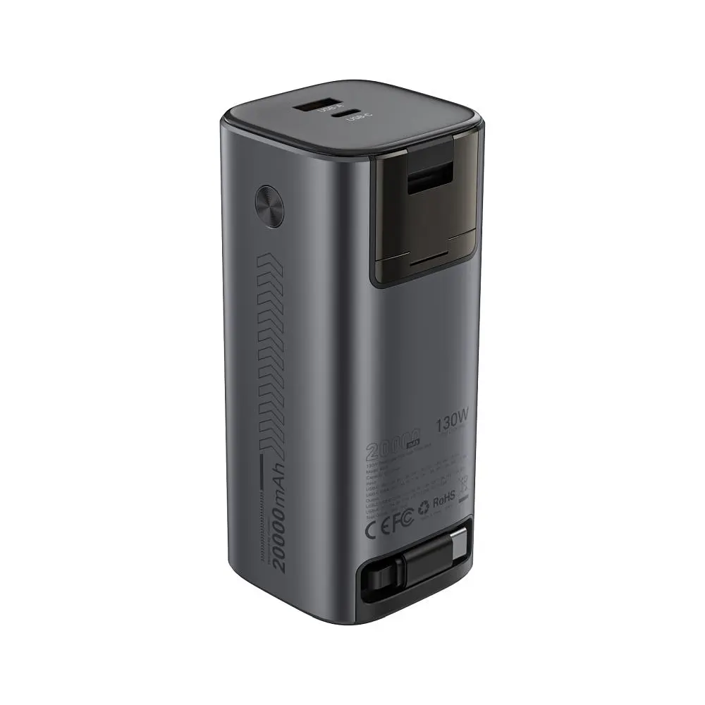 Повербанк 20000mAh Choetech B815 Grey 130W QC3.0 PD3.0 TFT Smart дисплей, вбудований кабель (43-00166) - фото 2