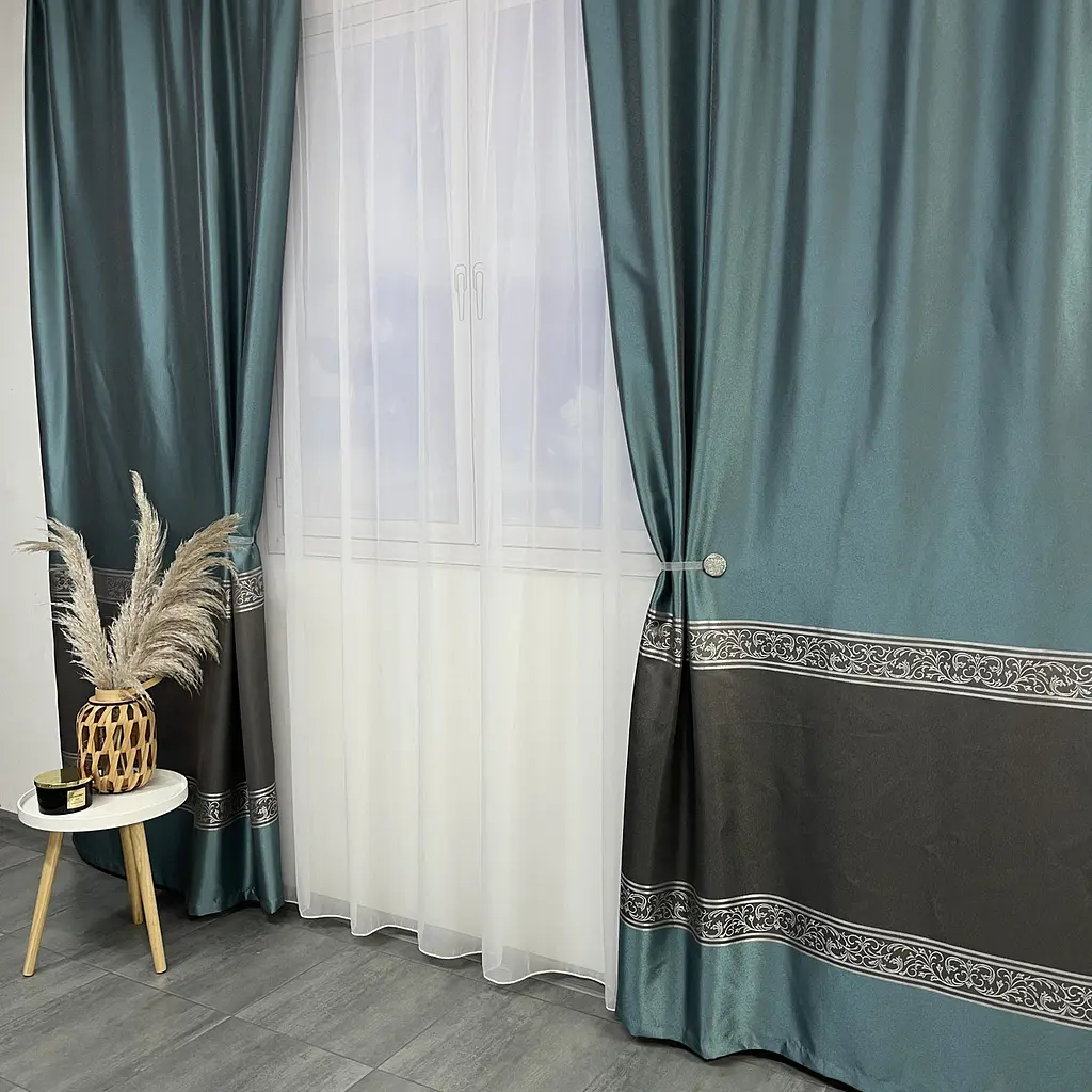 Жакардові штори бірюзового кольору на тасьмі 2шт. 140х270 ALBO pbe0052413 - фото 8