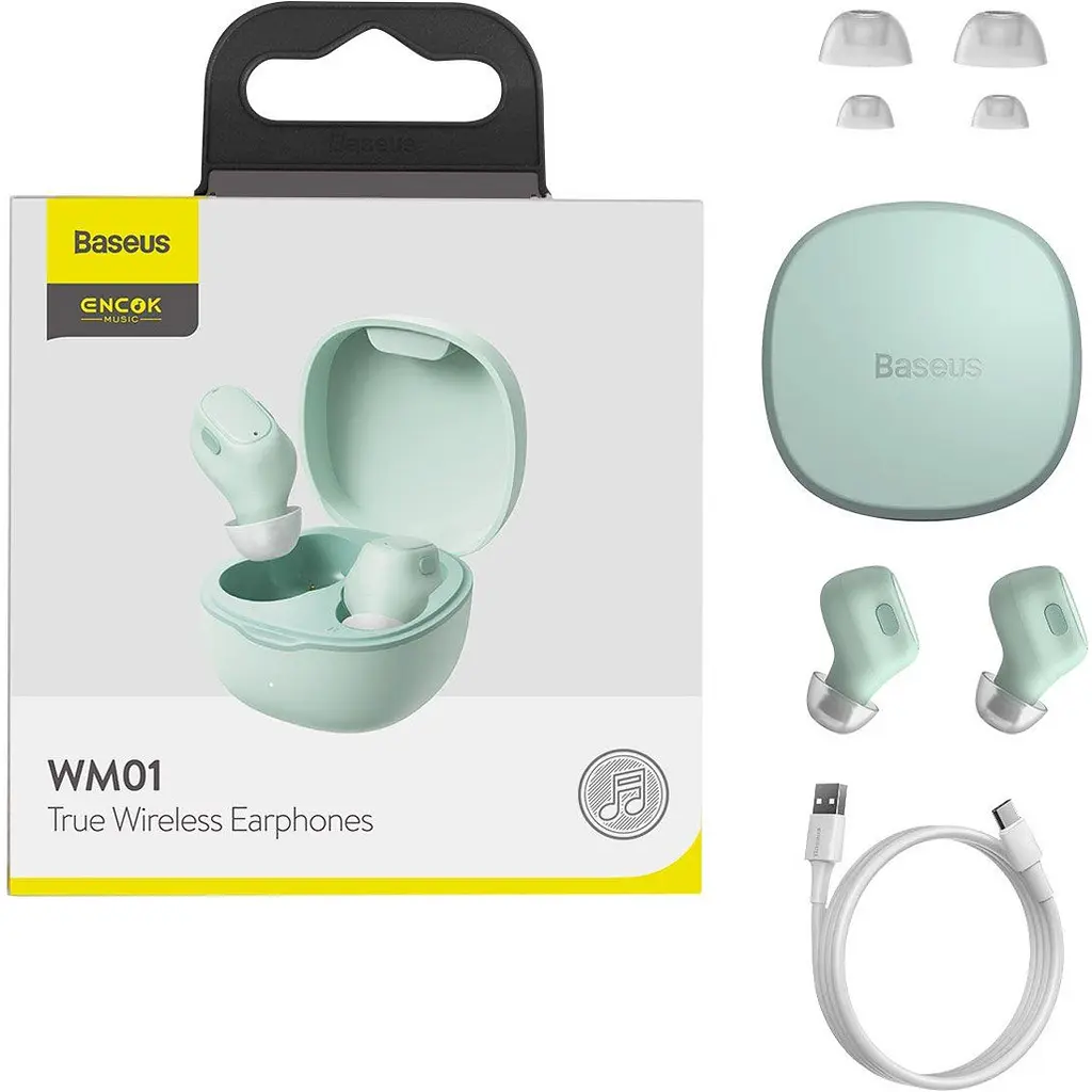 Навушники Baseus True Wireless Earphones WM01 Green (NGWM01-06) [90783] - фото 9