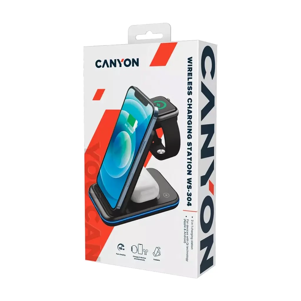 Зарядний пристрій Canyon WS- 304 Foldable 3in1 Wireless charger (CNS-WCS304B) - фото 7