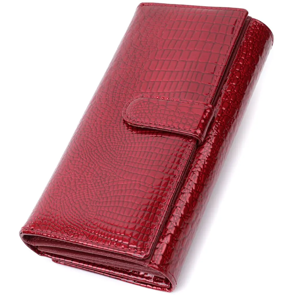 Шкіряний лакований гаманець з блоком для кредитних карток ST Leather 22682 червоний - фото 6