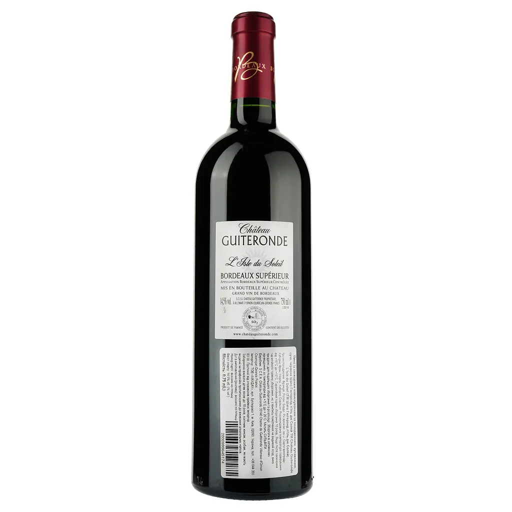 Вино Chateau Guiteronde L'Isle du Soleil AOP Bordeaux Superieur 2018, красное, сухое, 0,75 л - фото 2