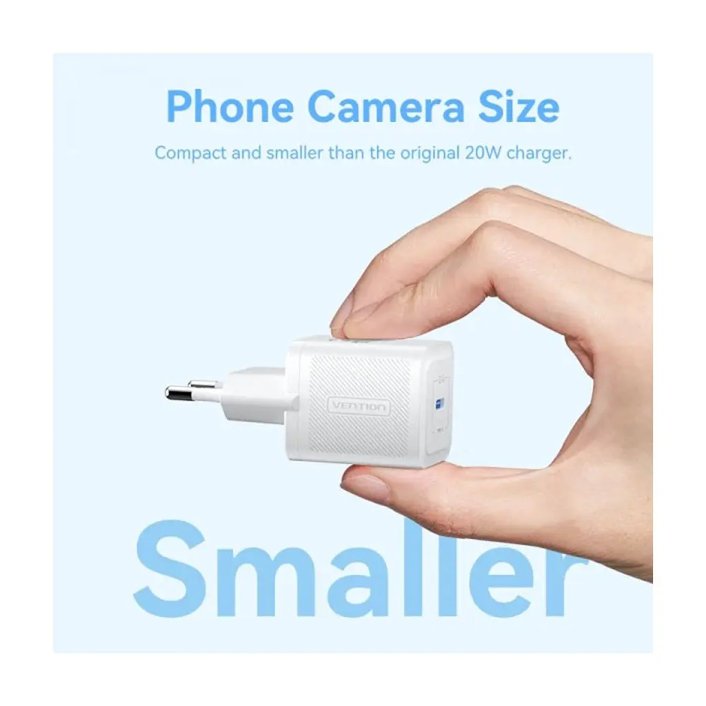 Зарядний пристрій Vention 1xUSB-C PD20W GaN + cable USB-C to USB-C white (TZ-FEPW0-EU-01) - фото 8