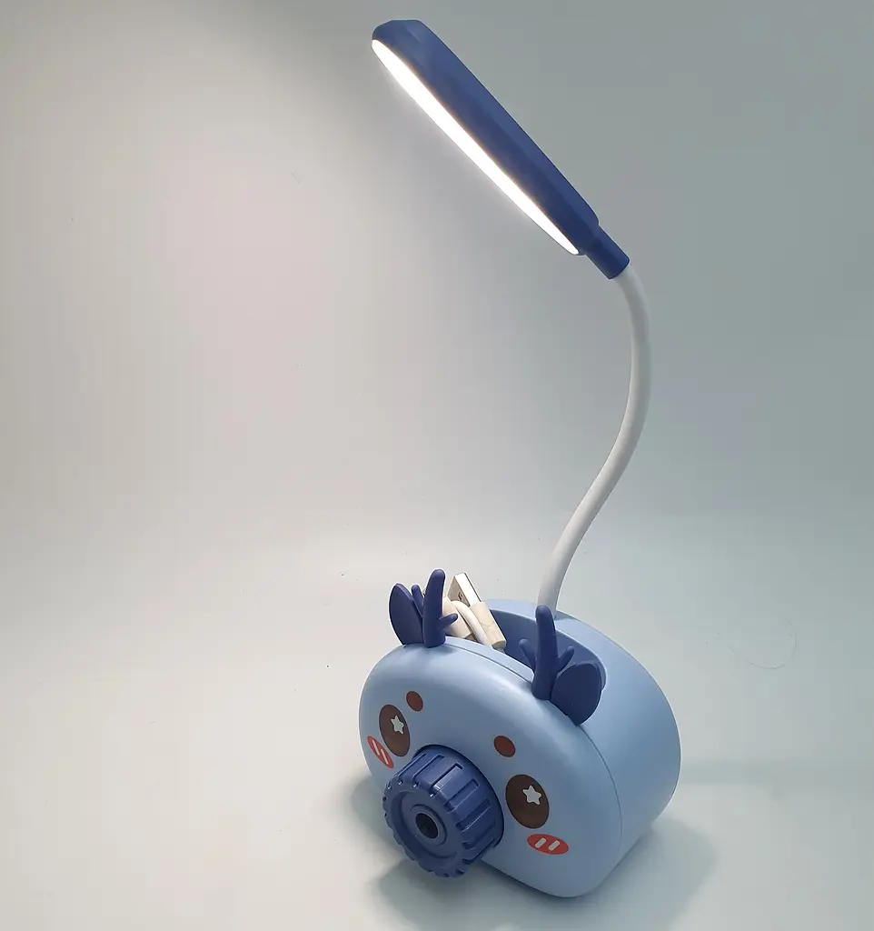 Настільна LED-лампа дитяча акумуляторна на гнучкій ніжці 22 см з органайзером точилкою та підставкою для телефону світильник Elite EL-2178 блакитна - фото 2