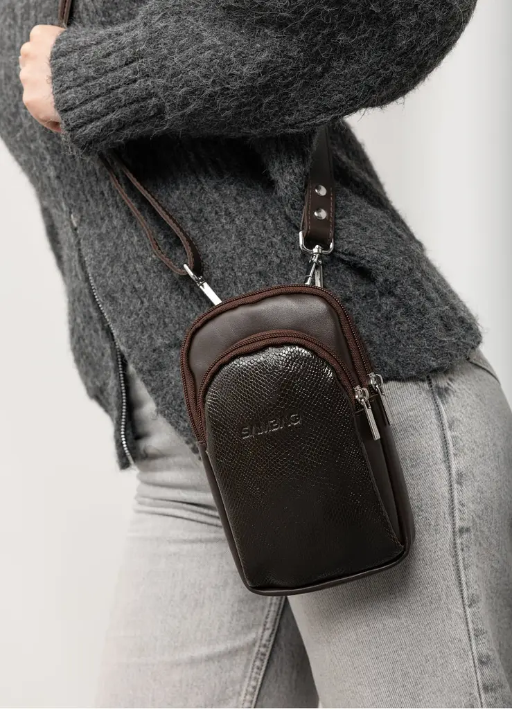 Жіноча шкіряна сумка Sambag Modena для телефону коричнева 19 х 11 х 3 см (96199170) - фото 4