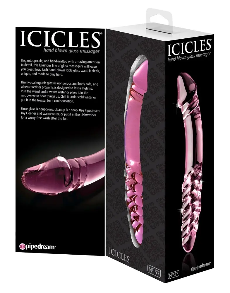 Двухсторонний фаллоимитатор Icicles Model 57 23 см розовый - фото 4