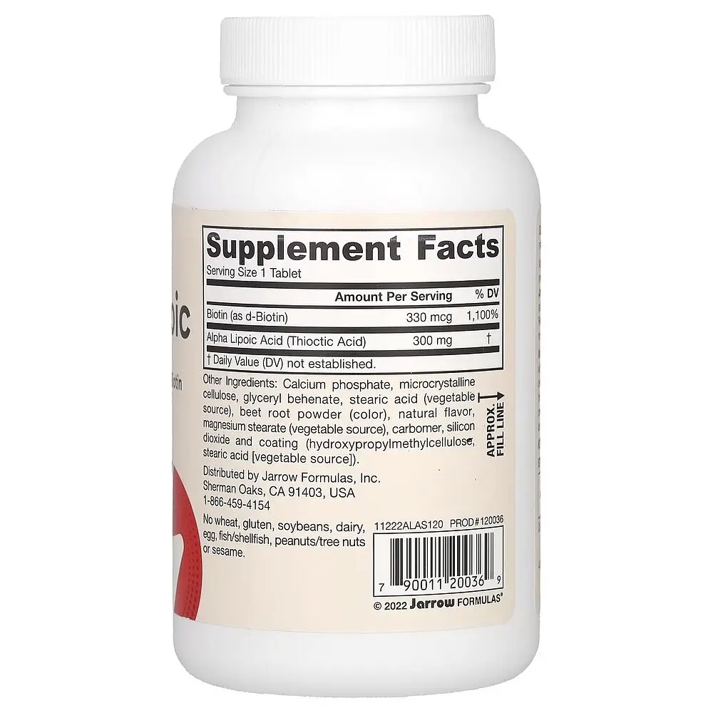Альфа-ліпоєва кислота та біотин Jarrow Formulas Alpha Lipoic Sustain with Biotin, 60 таблеток для підтримки шкіри, волосся та нігтів - фото 2