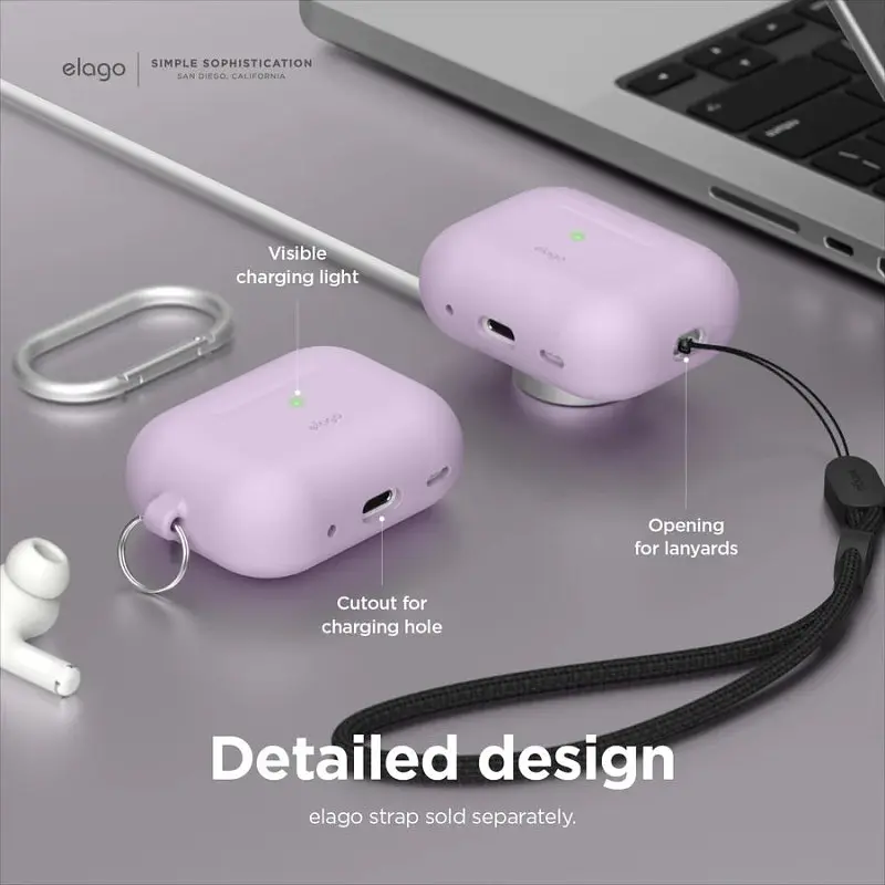 Чохол Elago Silicone Hang Case Lavender for AirPods Pro 2nd Gen лавандовий (EAPP2CSC-ORHA-LV) - фото 5