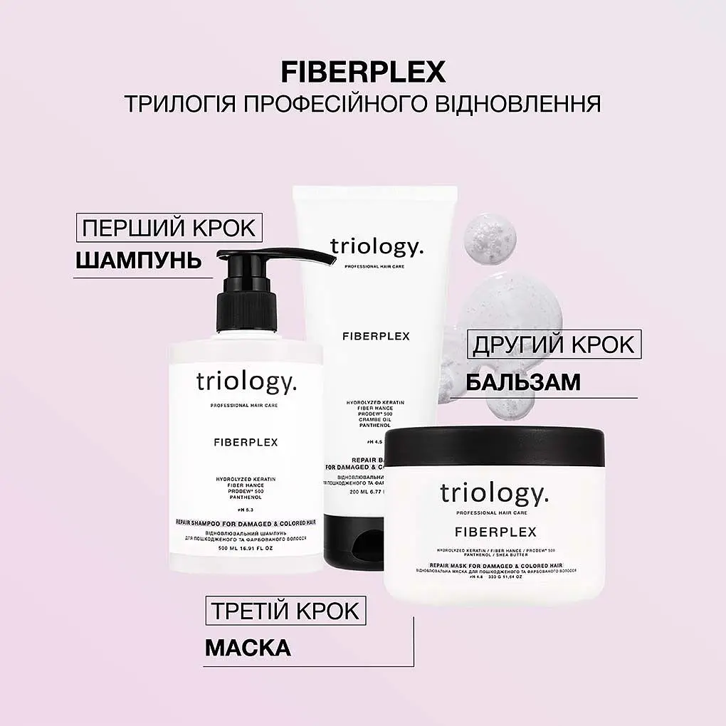 Шампунь для пошкодженого та фарбованого волосся Triology. Fiberplex відновлювальний 500 мл - фото 5
