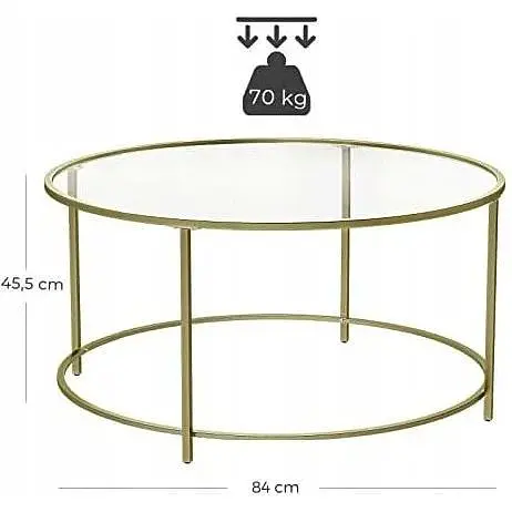 Журнальный столик Leobert Oskar круглый со стеклянной столешницей золото - фото 2