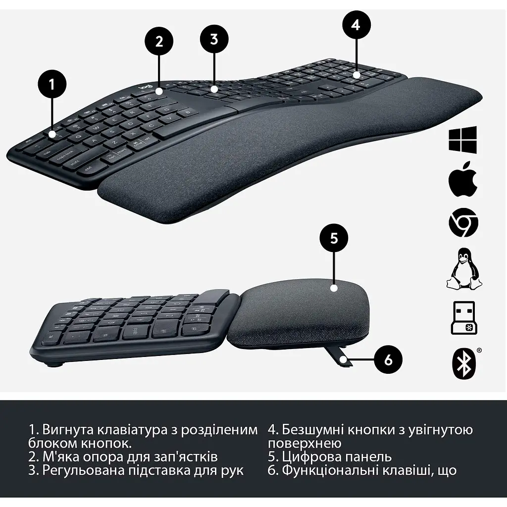 Клавіатура Logitech ERGO K860 Bluetooth/Wireless UA Black (920-010108) [122631] - фото 10