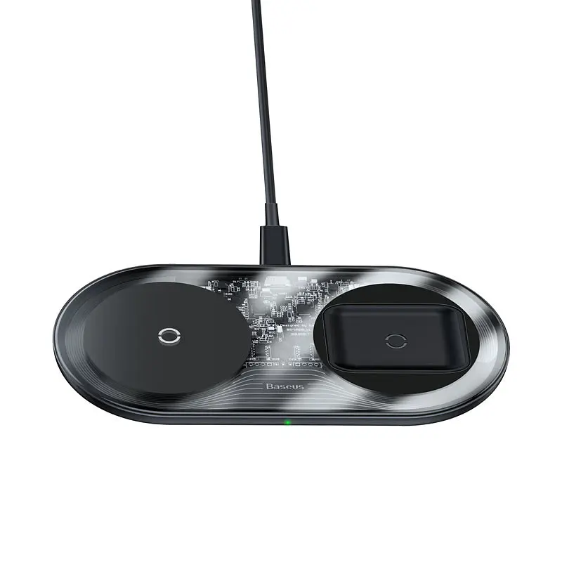 Зарядне бездротове BASEUS Simple 2-в-1 Pro Edition For Phones + Pod 15 W (WXJK-C01) прозоре
