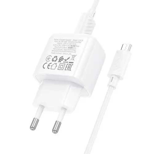 Сітчасте зарядне пристрій HOCO CS52A Surplus single-port QC3.0 charger + Micro білий - фото 4