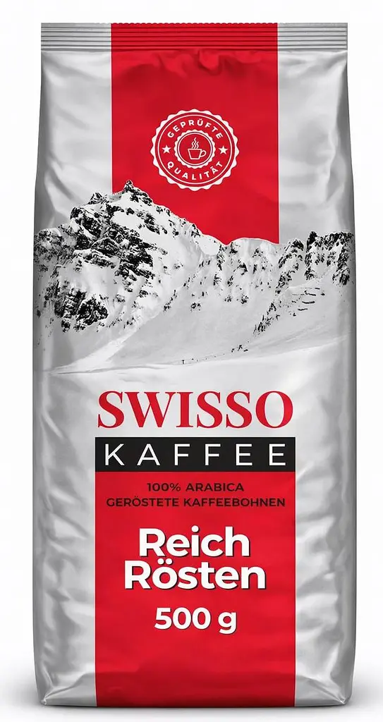 Натуральна кава в зернах Swisso Kaffee Reich Rösten 100% Арабіка 500 г для кавомашини