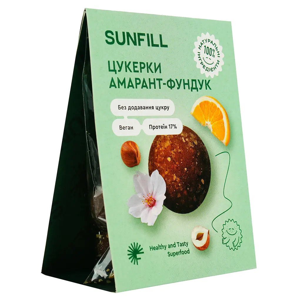 Цукерки Sunfill Амарант-фундук з протеїном 73 г - фото 2