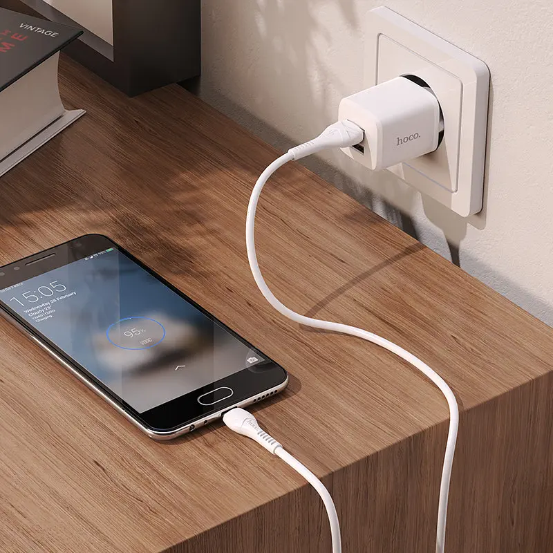 Зарядное устройство Hoco N8 Briar dual port charger set с кабелем Micro USB - 2USB белое - фото 4