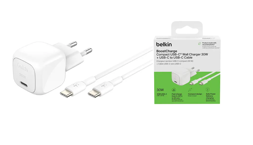 Belkin Зарядное устройство 30Вт USB-С PD PPS, кабель USB-С > USB-C, 1 м, PVC, белый - фото 6