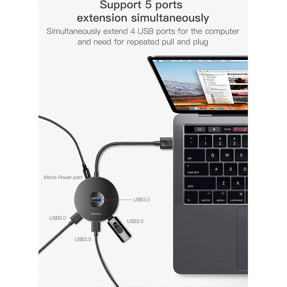 USB-хаб Baseus Round Box 4-Port USB-C Black 0.1м (CAHUB-G01) [77933] - фото 6