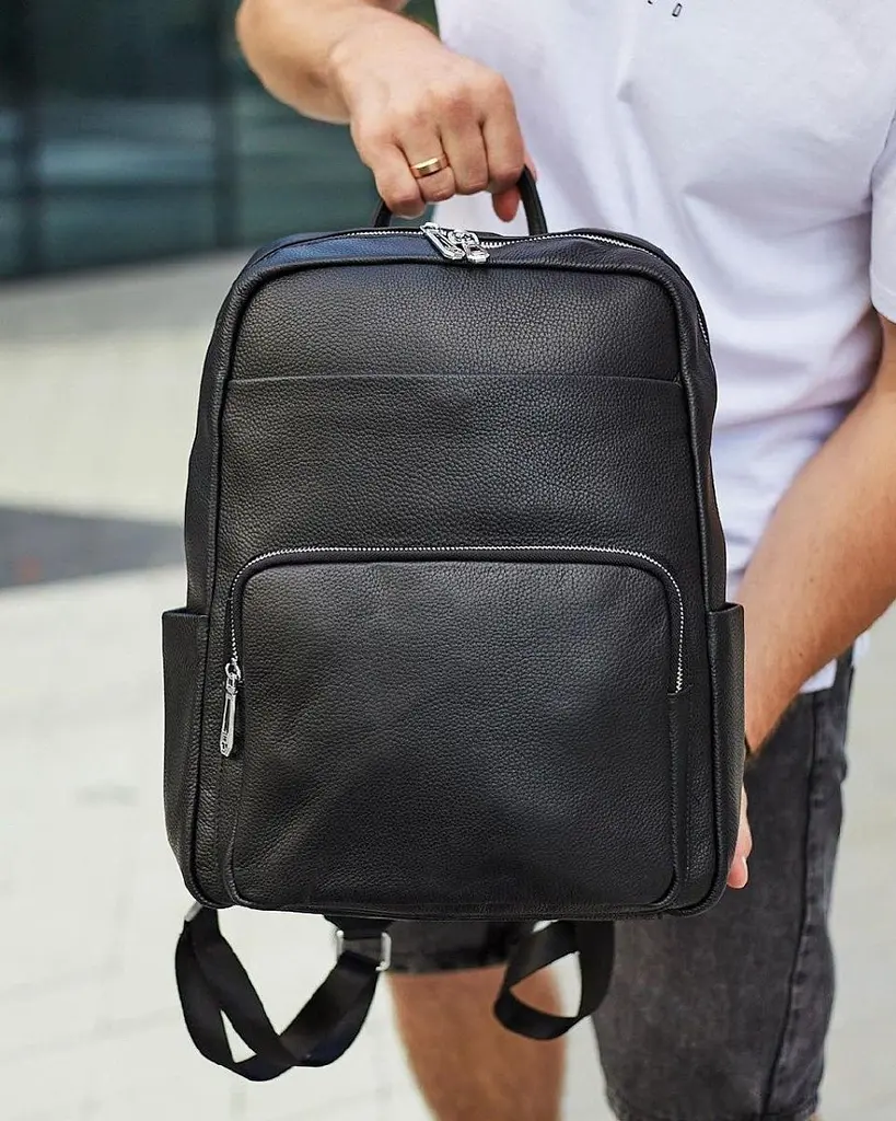 Чоловічий шкіряний рюкзак для ноутбука і подорожей чорний Tiding Bag 59331 - фото 3