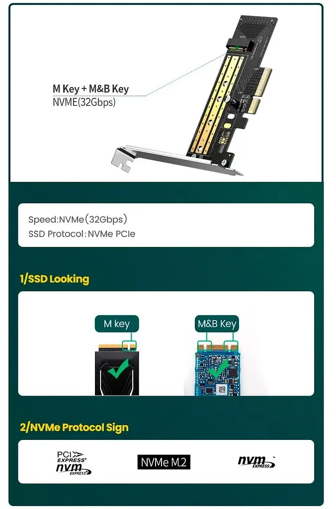 Контроллер Ugreen PCI-E 3.0 для SSD M.2 NVMe + M.2 NGFF CM302 (70504) - фото 3