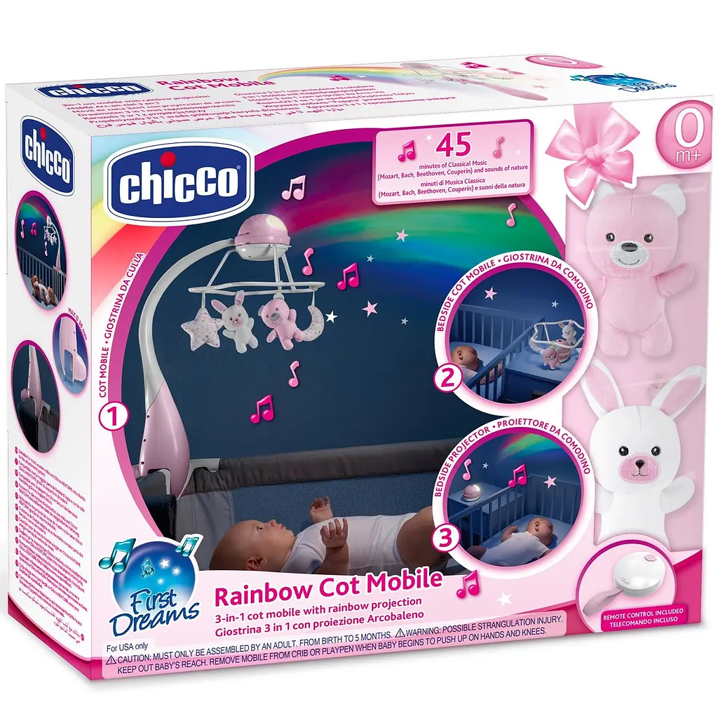 Мобіль-проектор на ліжечко Chicco Веселка 3в1, 59х44х28 см, рожевий (11041.10) - фото 2